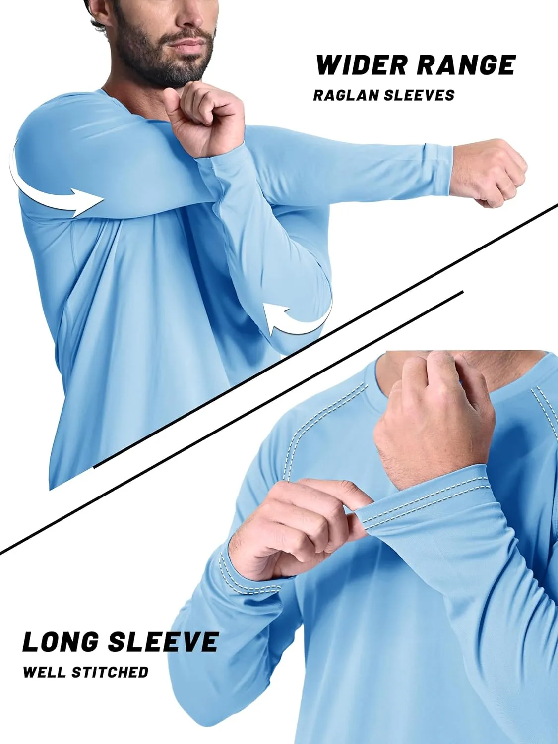KEFITEVD Men's UV Sun Protection UPF 50  Shirts Long Sleeve Rash Guard Workout Quick Dry Shirt for Hiking Fishing Swimming