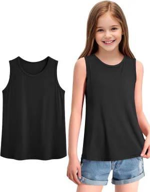 KEREDA Girls Tank Tops Flowy Loose Fit Side Split Sleeveless Shirts Basic Casual Summer Tunic Tops