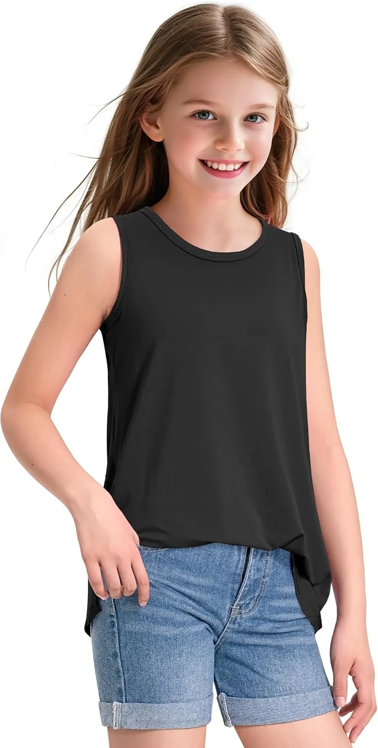 KEREDA Girls Tank Tops Flowy Loose Fit Side Split Sleeveless Shirts Basic Casual Summer Tunic Tops