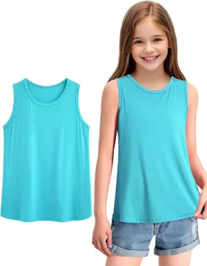 KEREDA Girls Tank Tops Flowy Loose Fit Side Split Sleeveless Shirts Basic Casual Summer Tunic Tops