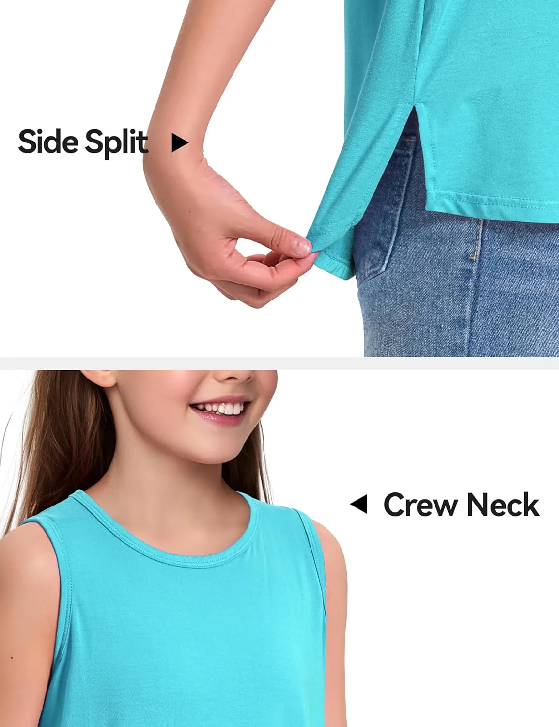 KEREDA Girls Tank Tops Flowy Loose Fit Side Split Sleeveless Shirts Basic Casual Summer Tunic Tops
