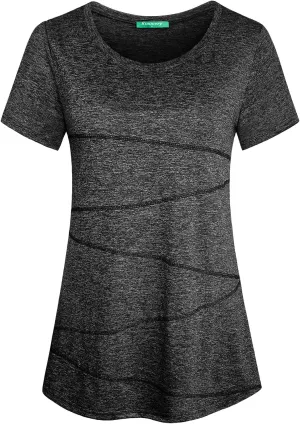 Kimmery Workout Tops for Women Short Sleeve Shirts for Women Quick Dry Line Decor Yoga Tops