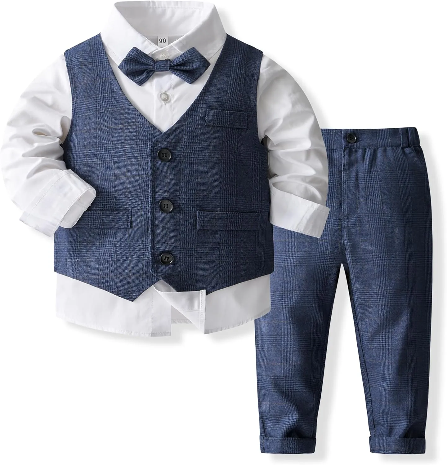 Kimocat Boys 3Pcs Clothing Sets Elegant Long Sleeve Shirts   Vest with Flower Pants Party Suit