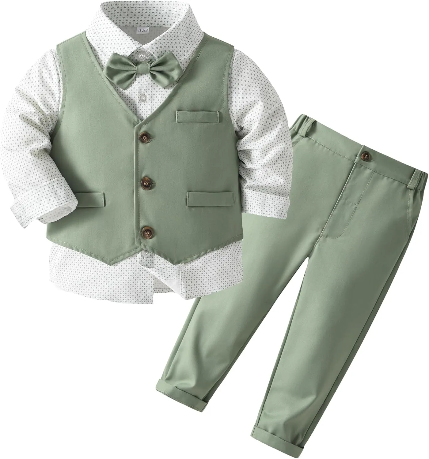 Kimocat Boys 3Pcs Clothing Sets Elegant Long Sleeve Shirts   Vest with Flower Pants Party Suit