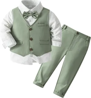 Kimocat Boys 3Pcs Clothing Sets Elegant Long Sleeve Shirts   Vest with Flower Pants Party Suit