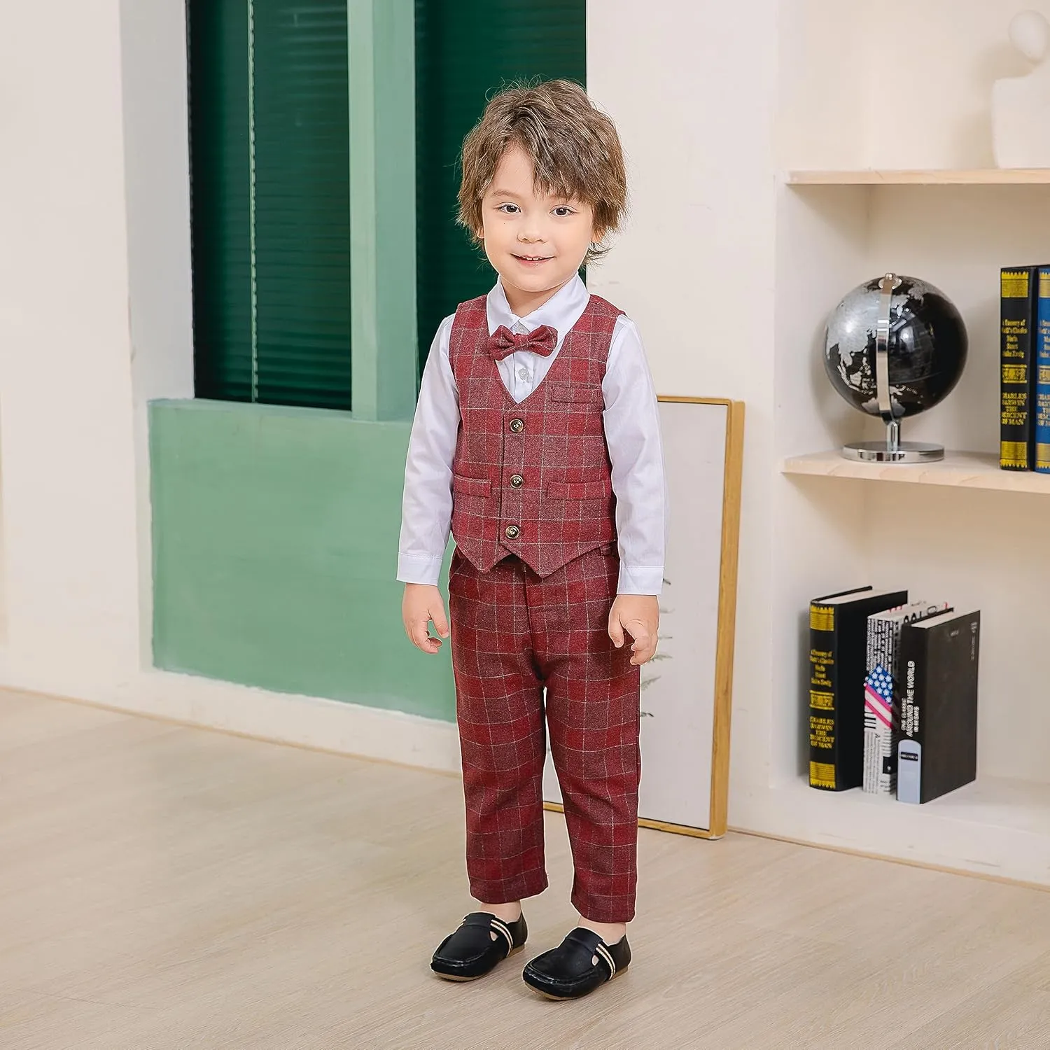 Kimocat Boys 3Pcs Clothing Sets Elegant Long Sleeve Shirts   Vest with Flower Pants Party Suit