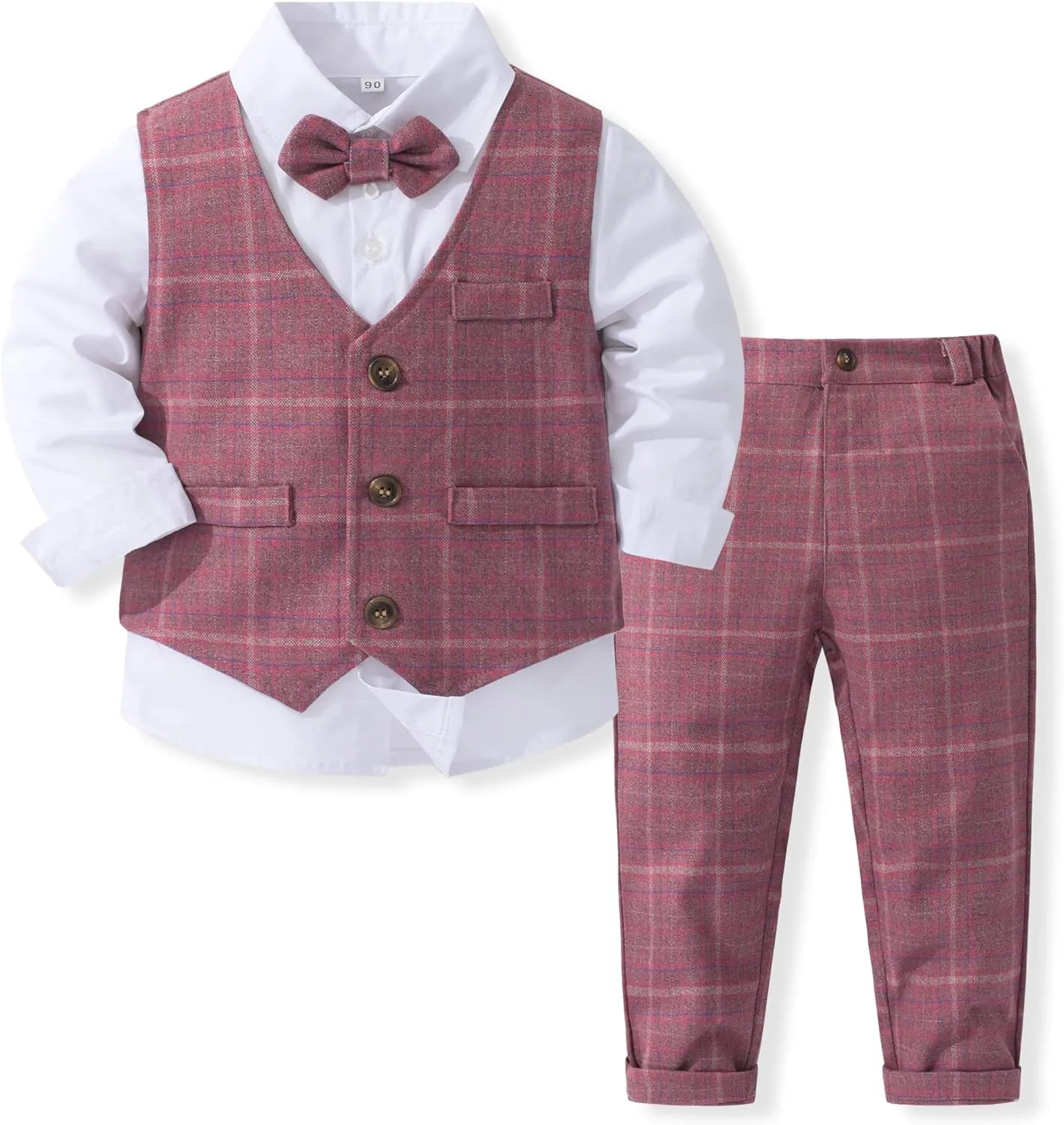 Kimocat Boys 3Pcs Clothing Sets Elegant Long Sleeve Shirts   Vest with Flower Pants Party Suit