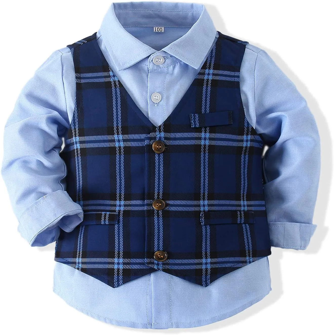 Kimocat Boys 3Pcs Clothing Sets Elegant Long Sleeve Shirts   Vest with Flower Pants Party Suit