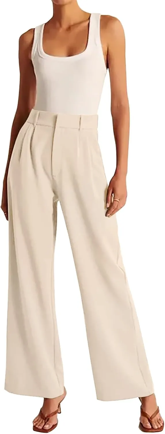 KUNMI Women's Wide Leg Pants Work Business Casual Loose High Waisted Dress Palazzo Flowy Trousers