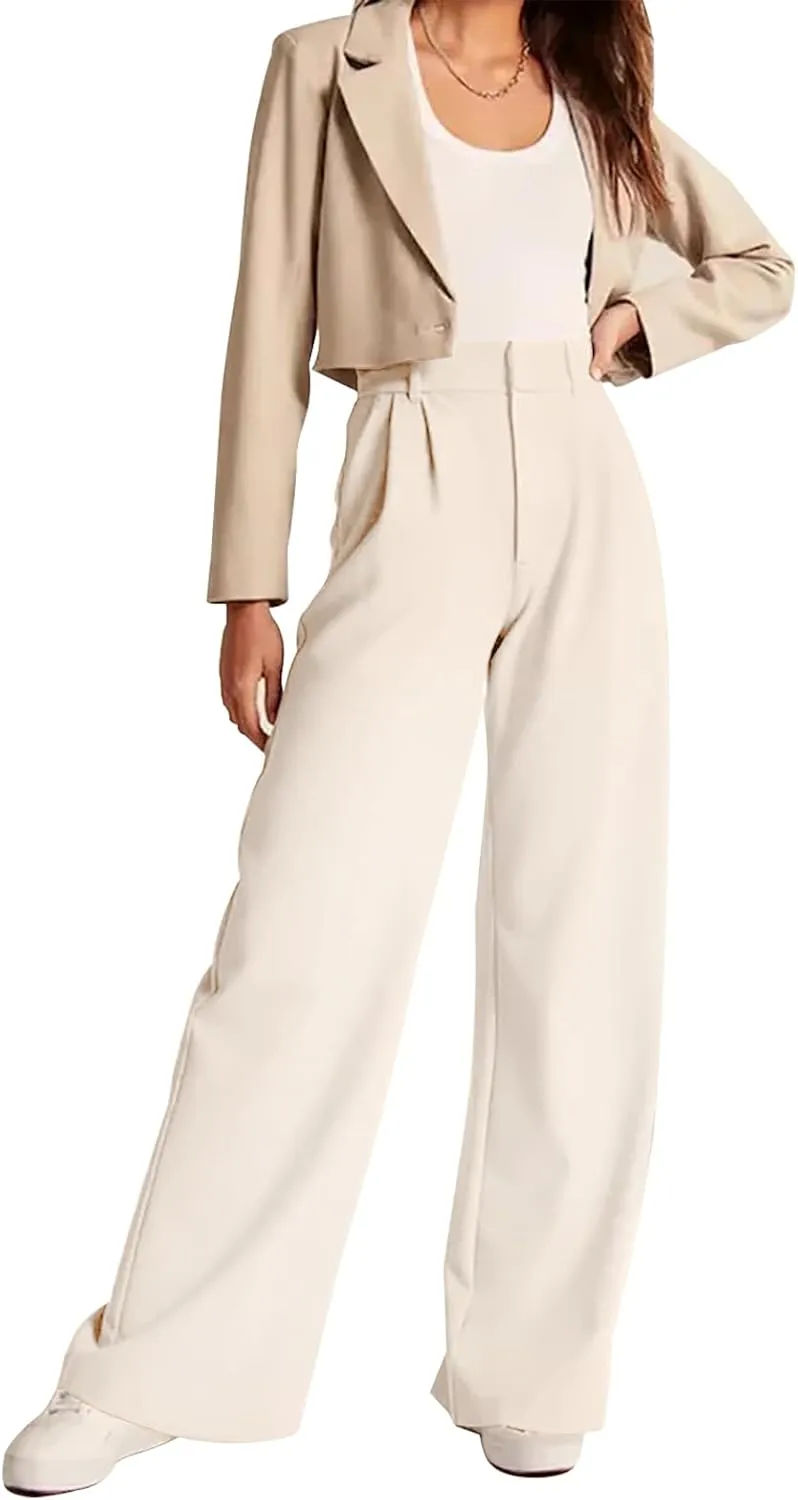 KUNMI Women's Wide Leg Pants Work Business Casual Loose High Waisted Dress Palazzo Flowy Trousers