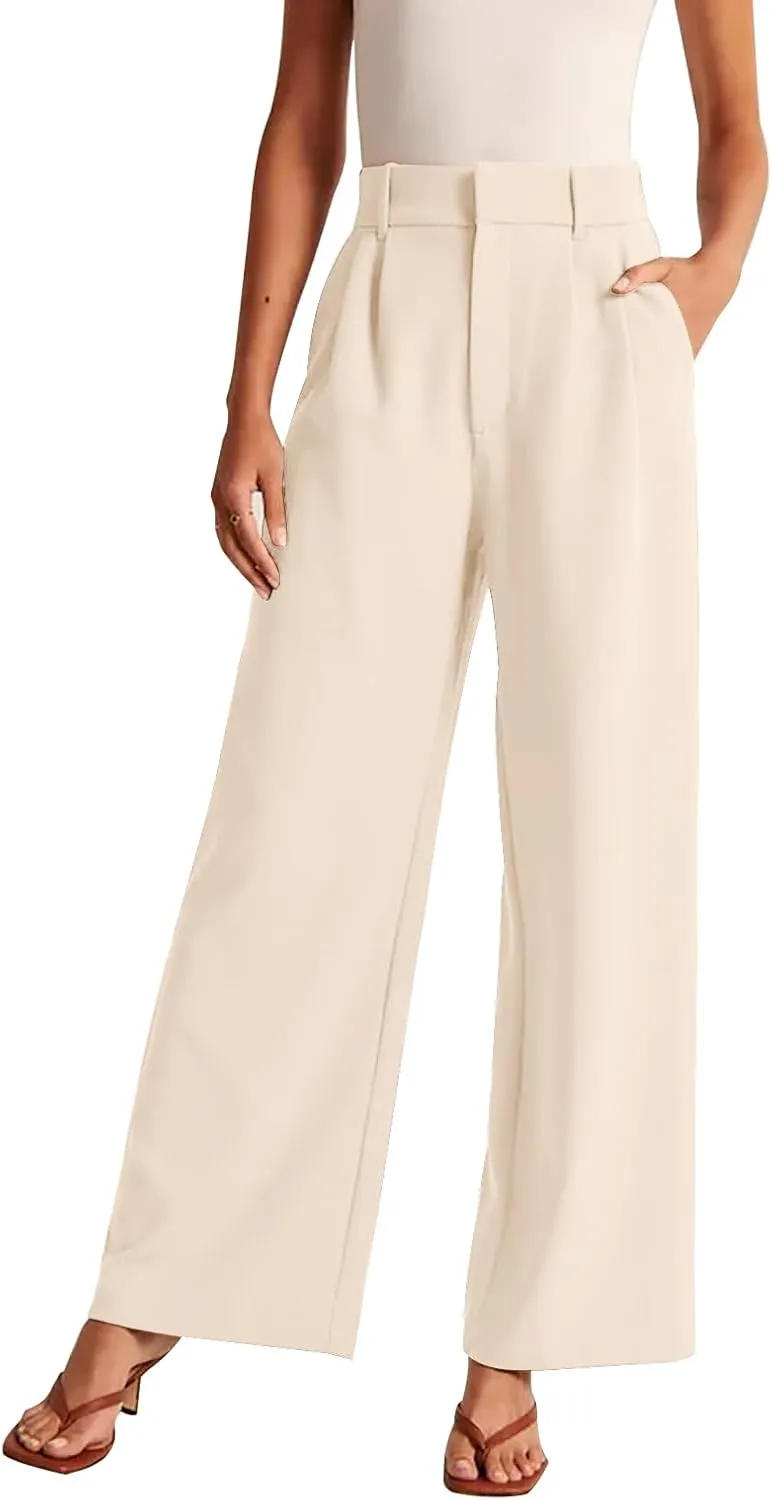 KUNMI Women's Wide Leg Pants Work Business Casual Loose High Waisted Dress Palazzo Flowy Trousers
