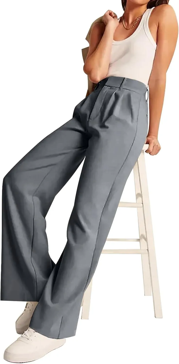 KUNMI Women's Wide Leg Pants Work Business Casual Loose High Waisted Dress Palazzo Flowy Trousers