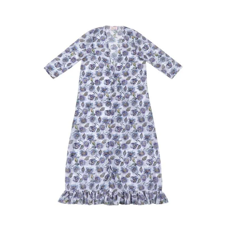 Ladies Country Blue Floral Chiffon Maxi Duster