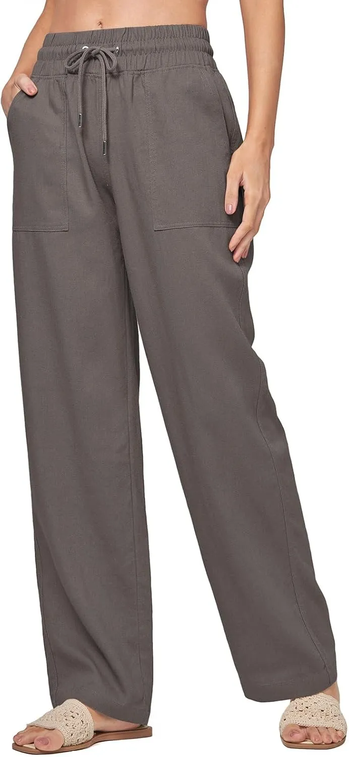Linen Pants Women Casual Palazzo Pants High Waist Wide Leg Pant Lightweight Summer Solid Lounge Long Trousers