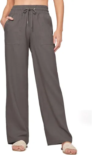 Linen Pants Women Casual Palazzo Pants High Waist Wide Leg Pant Lightweight Summer Solid Lounge Long Trousers