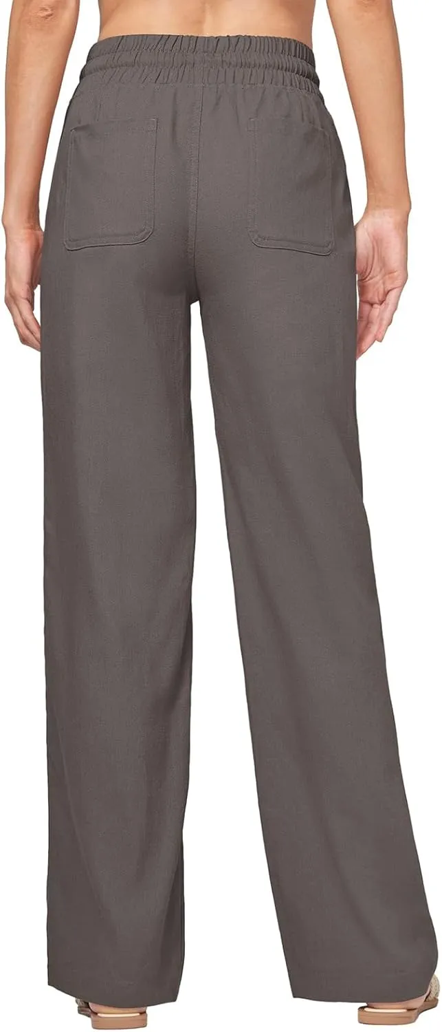 Linen Pants Women Casual Palazzo Pants High Waist Wide Leg Pant Lightweight Summer Solid Lounge Long Trousers