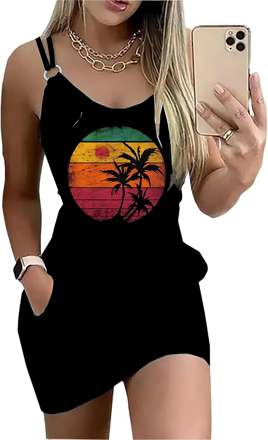 Live Simple Coconut Tree Summer Dress Women 2025 Vacation Tunic Mini Sundress Sleeveless Casual Beach Tank Dresses