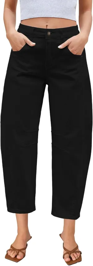 LookbookStore Barrel Jeans for Women High Waisted Cropped Wide Leg Trendy Baggy Distressed Stretchy Denim Jean Pants