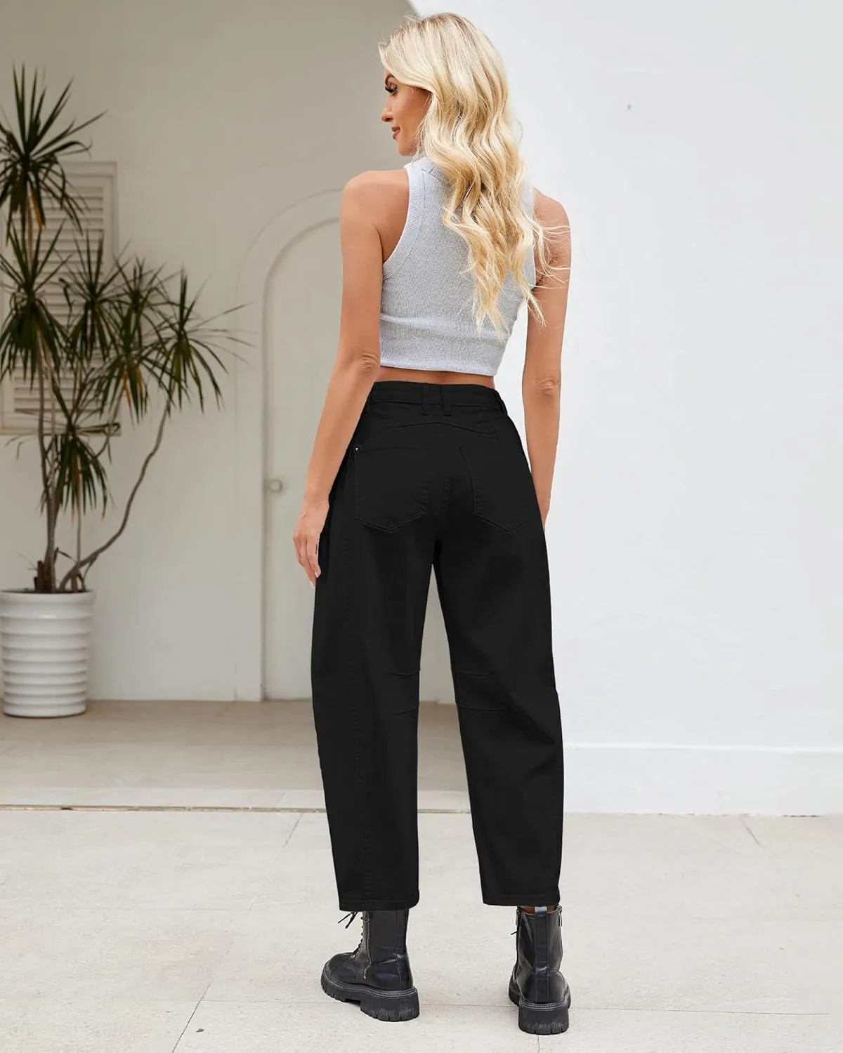 LookbookStore Barrel Jeans for Women High Waisted Cropped Wide Leg Trendy Baggy Distressed Stretchy Denim Jean Pants