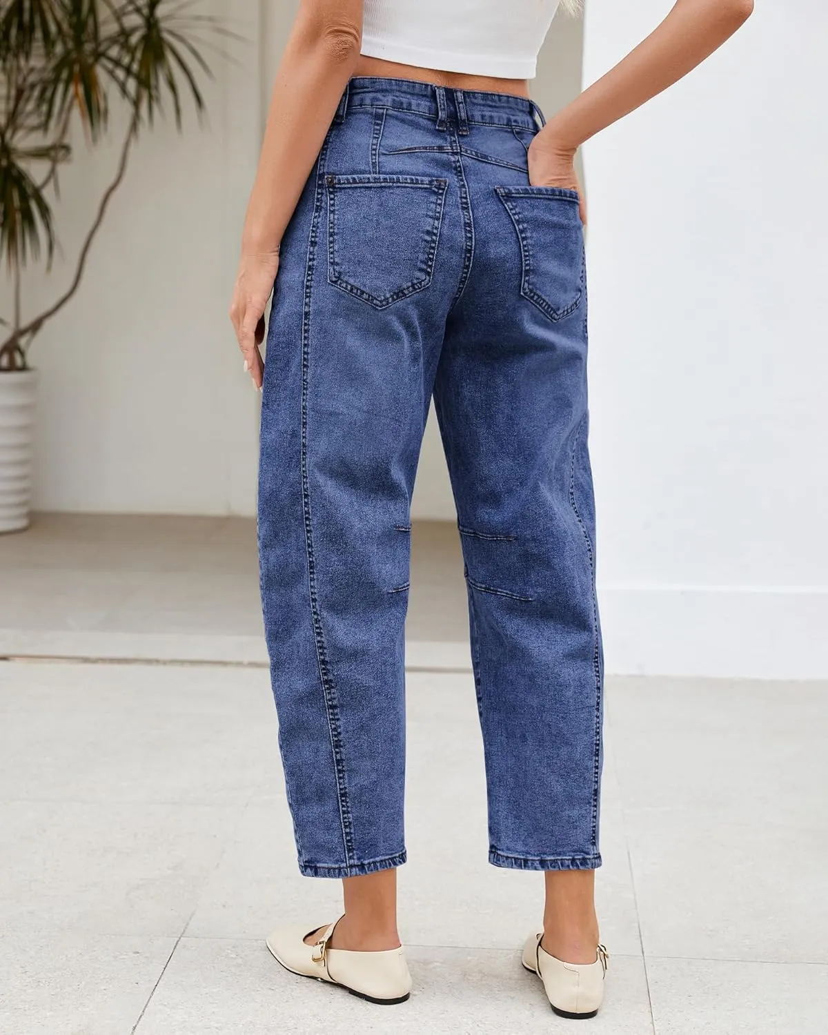LookbookStore Barrel Jeans for Women High Waisted Cropped Wide Leg Trendy Baggy Distressed Stretchy Denim Jean Pants