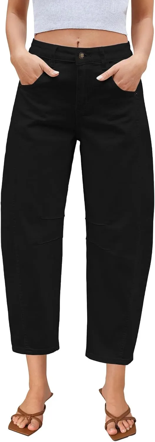 LookbookStore Barrel Jeans for Women High Waisted Cropped Wide Leg Trendy Baggy Distressed Stretchy Denim Jean Pants
