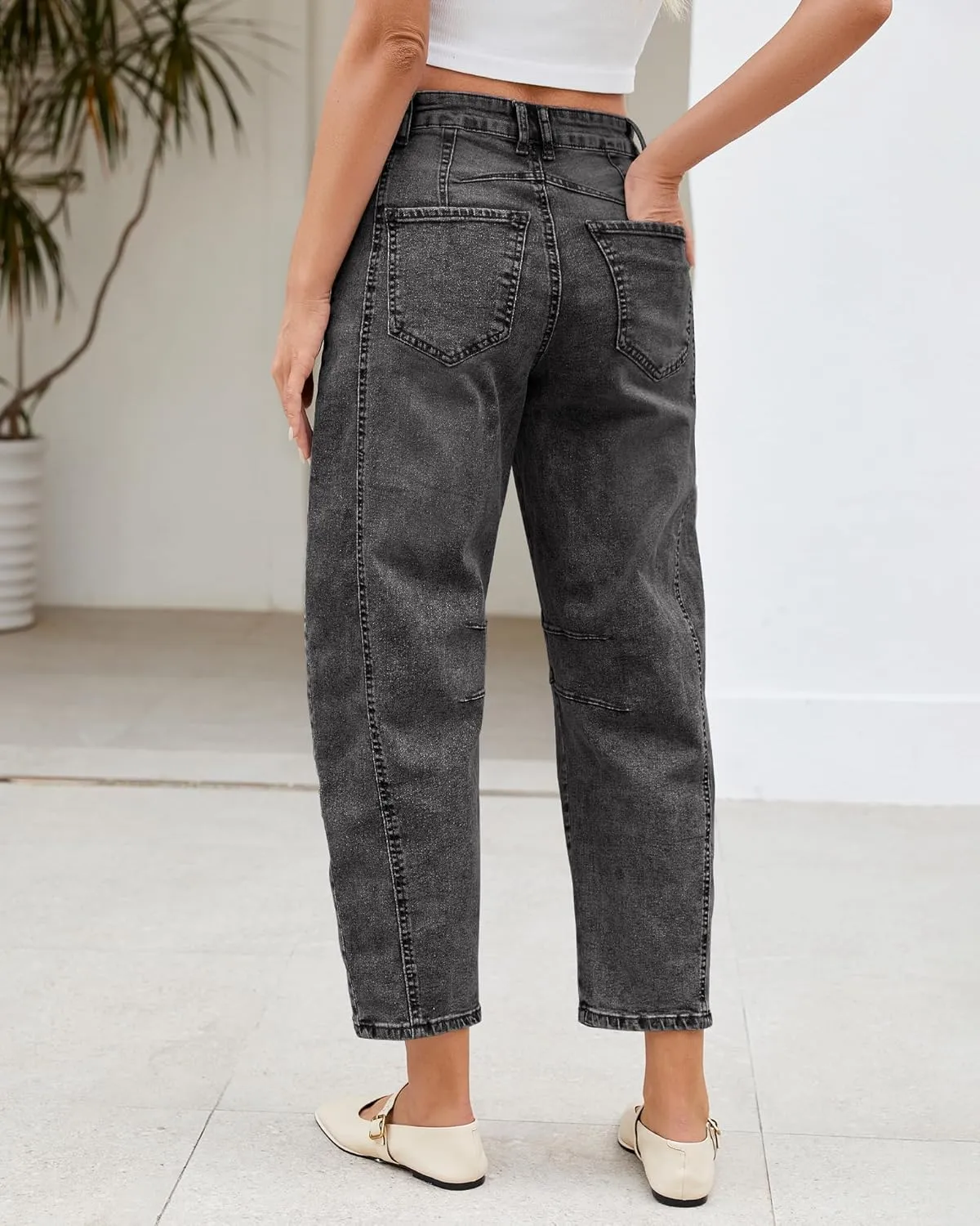 LookbookStore Barrel Jeans for Women High Waisted Cropped Wide Leg Trendy Baggy Distressed Stretchy Denim Jean Pants