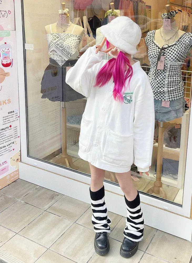 Luminous Letter Print Embroidery V-Neck Padded Jacket