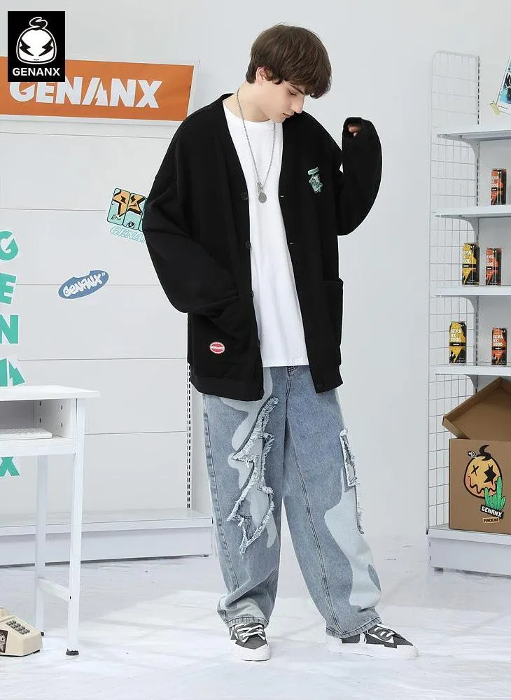 Luminous Letter Print Embroidery V-Neck Padded Jacket