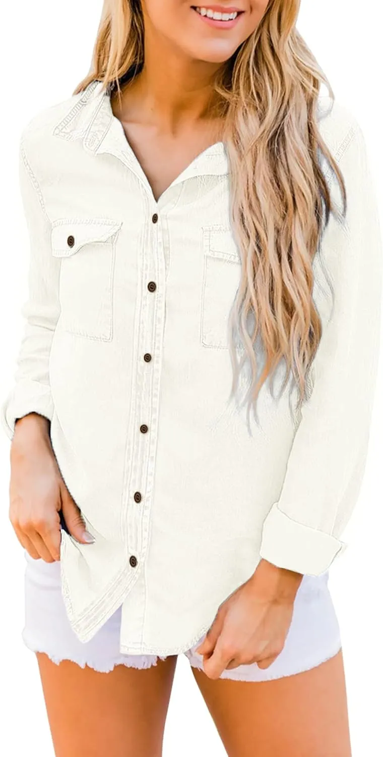 luvamia Denim Shirt Women Chambray Jean Western Shirts Long Sleeve Button Down Tops