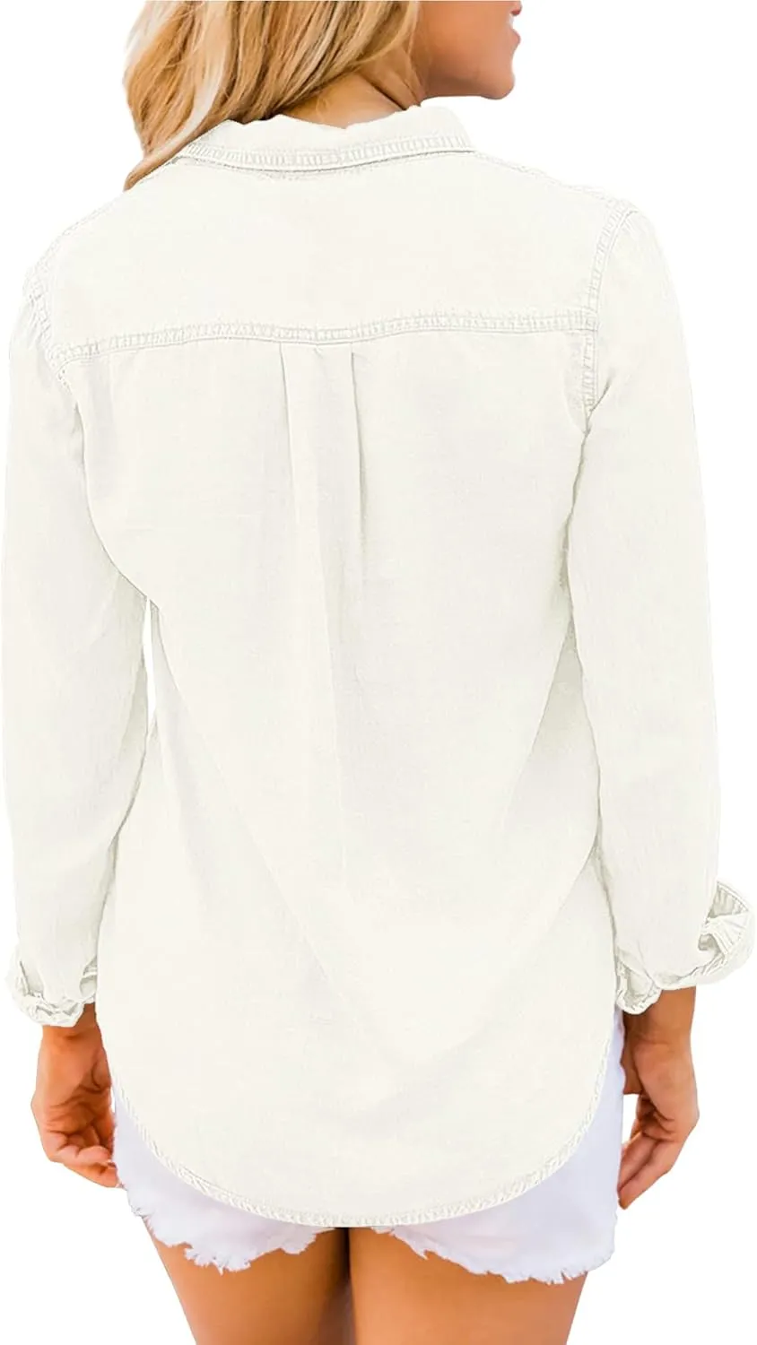 luvamia Denim Shirt Women Chambray Jean Western Shirts Long Sleeve Button Down Tops