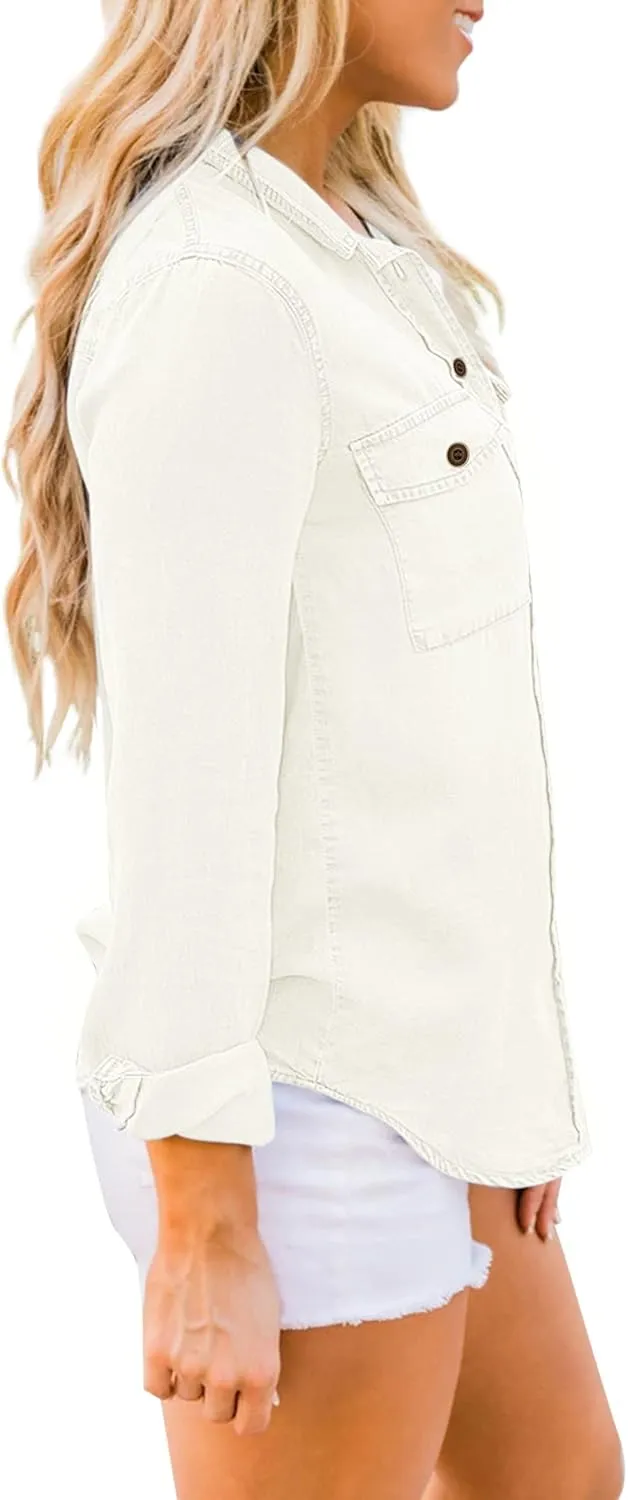 luvamia Denim Shirt Women Chambray Jean Western Shirts Long Sleeve Button Down Tops
