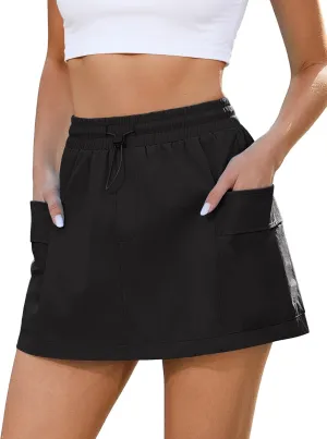 luvamia Skorts for Woman High Waisted Pull On Elastic Waist Cargo Pockets Quick Dry Hiking Tennis Sports Skirt Shorts