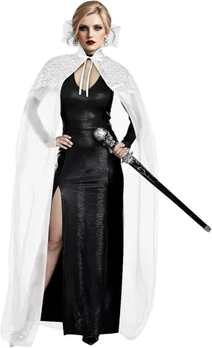 L'VOW Black Vampire Cloak with Lace Collar Women Standinng Collar Long Tulle Cape Gothic Cloak Halloween Witch Cosplay