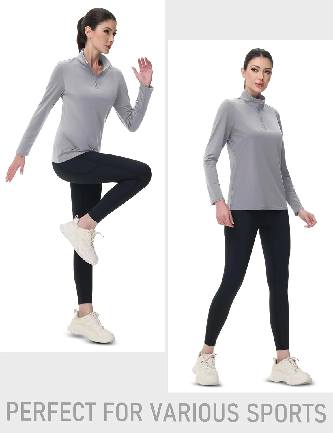 MAGCOMSEN Women's 1/4 Zip Long Sleeve Rash Guard Shirts UPF 50 Quarter Zip Pullover Quick Dry Hiking Workout Tops