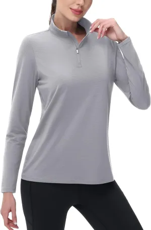 MAGCOMSEN Women's 1/4 Zip Long Sleeve Rash Guard Shirts UPF 50 Quarter Zip Pullover Quick Dry Hiking Workout Tops