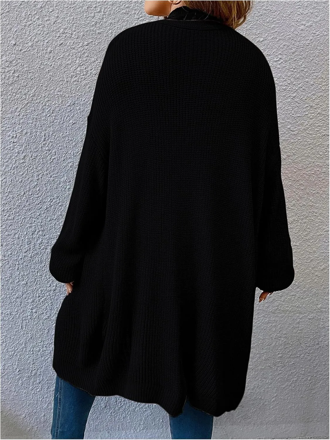 MakeMeChic Women's Plus Size Cardigan Long Sleeve Open Front Duster Cardigans Casual Knitted Sweater