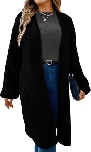 MakeMeChic Women's Plus Size Cardigan Long Sleeve Open Front Duster Cardigans Casual Knitted Sweater