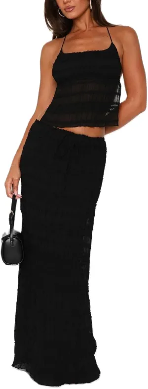 Maxi Skirt Sets for Women 2 Piece Sexy Long Skirt and Halter Tank Top Set Two Piece Going Out Set Vacation Outfits