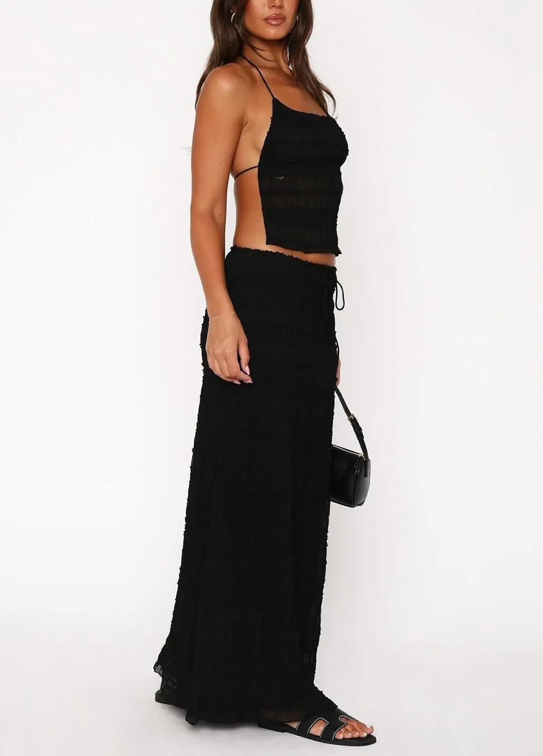 Maxi Skirt Sets for Women 2 Piece Sexy Long Skirt and Halter Tank Top Set Two Piece Going Out Set Vacation Outfits