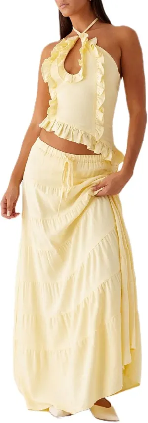Maxi Skirt Sets for Women 2 Piece Sexy Long Skirt and Halter Tank Top Set Two Piece Going Out Set Vacation Outfits