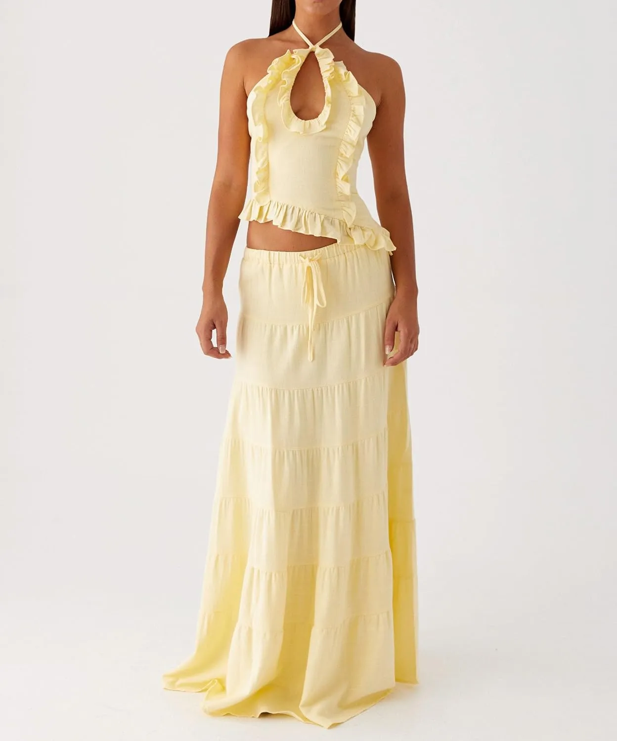 Maxi Skirt Sets for Women 2 Piece Sexy Long Skirt and Halter Tank Top Set Two Piece Going Out Set Vacation Outfits