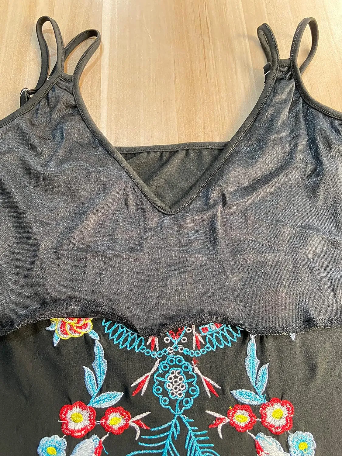 Melliflo Womens Embroidered Boho Tank Tops Spaghetti Strap Sleeveless V Neck Mexican Shirts Cami