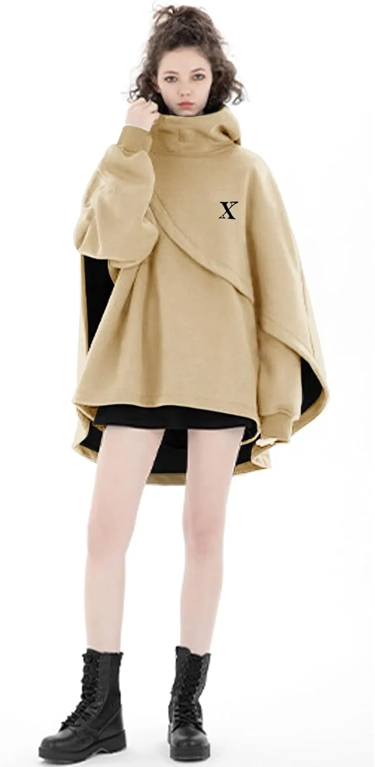 Men's Fashion Poncho Cape Cloak Hoodie Techwear Sweatshirts Unisex Lightweight Patchwork Hip Hop Casual Pullover
