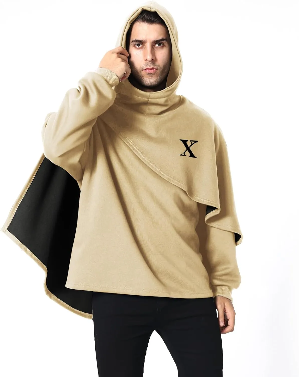 Men's Fashion Poncho Cape Cloak Hoodie Techwear Sweatshirts Unisex Lightweight Patchwork Hip Hop Casual Pullover