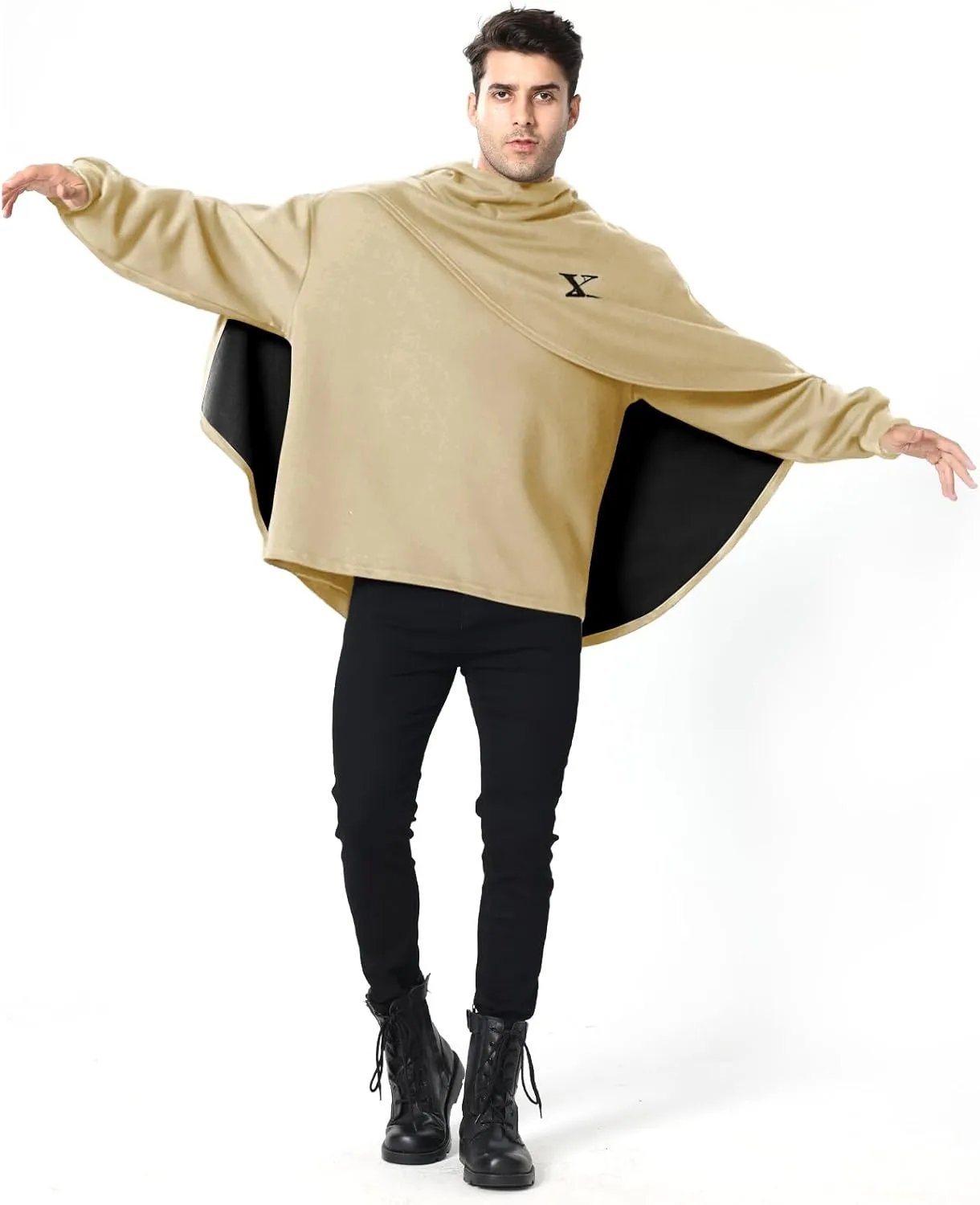 Men's Fashion Poncho Cape Cloak Hoodie Techwear Sweatshirts Unisex Lightweight Patchwork Hip Hop Casual Pullover