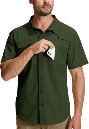 Men's Fishing Shirt Sun Protection Short Sleeve Cooling Button Down Shirts for Hiking Travel