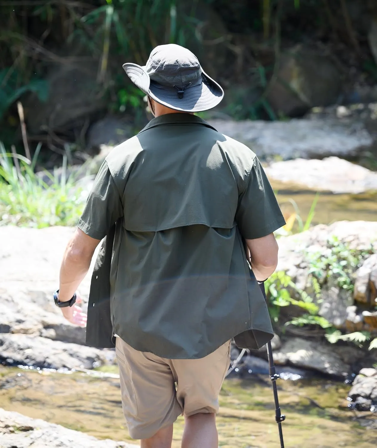 Men's Fishing Shirt Sun Protection Short Sleeve Cooling Button Down Shirts for Hiking Travel