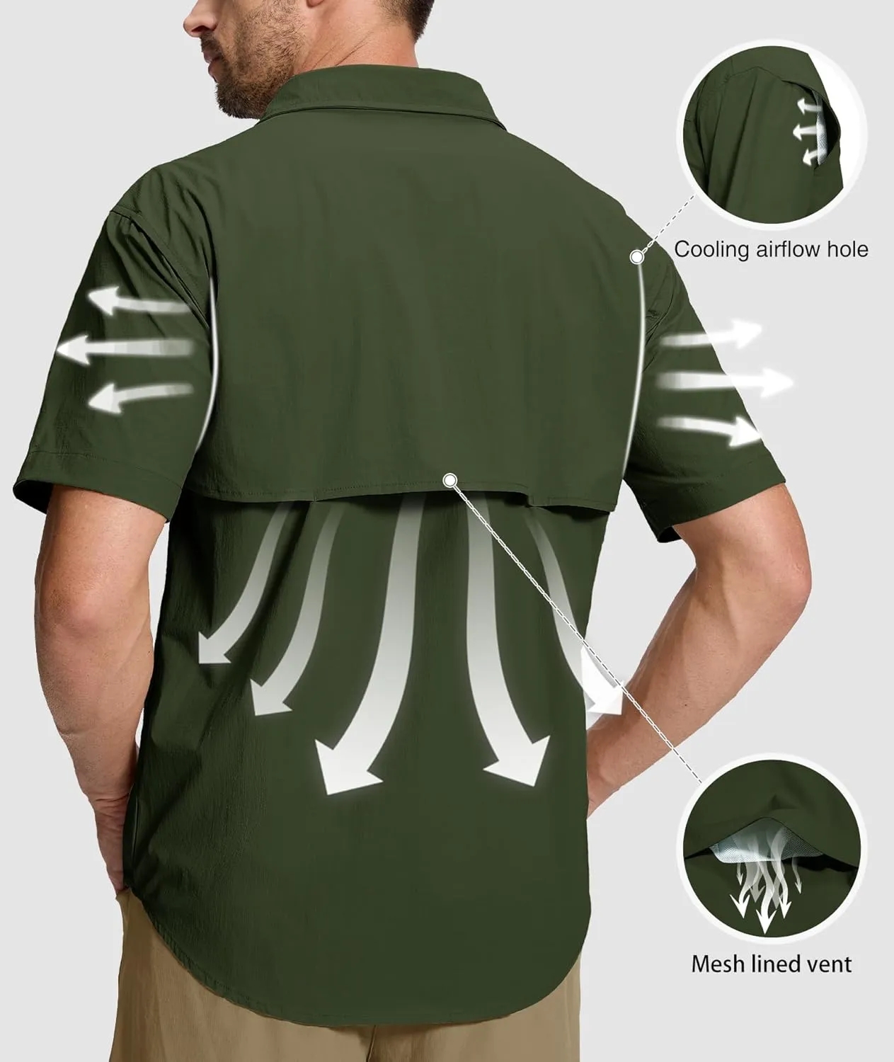 Men's Fishing Shirt Sun Protection Short Sleeve Cooling Button Down Shirts for Hiking Travel