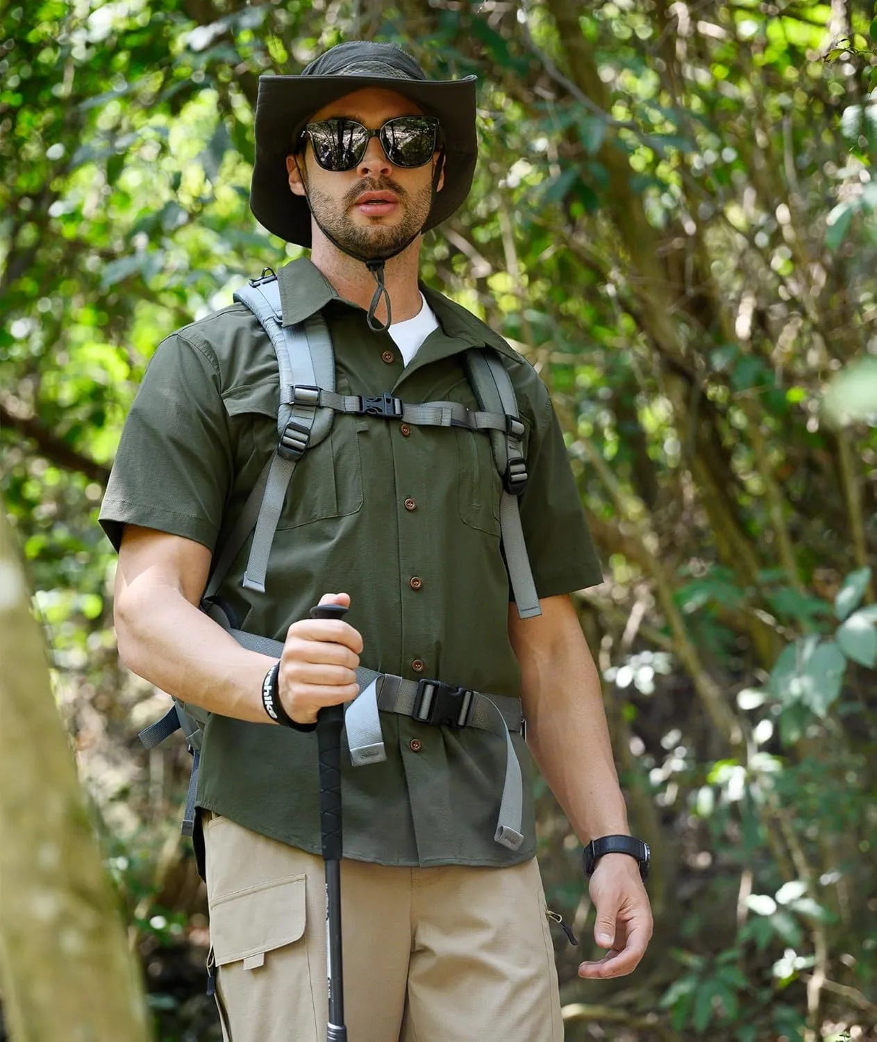 Men's Fishing Shirt Sun Protection Short Sleeve Cooling Button Down Shirts for Hiking Travel