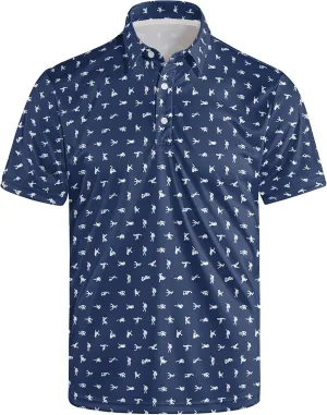 Men's Funny Golf Polo Shirts Quick-Dry Moisture Wicking Humorous Print Short Sleeve Shirt for Golf, Work & Summer